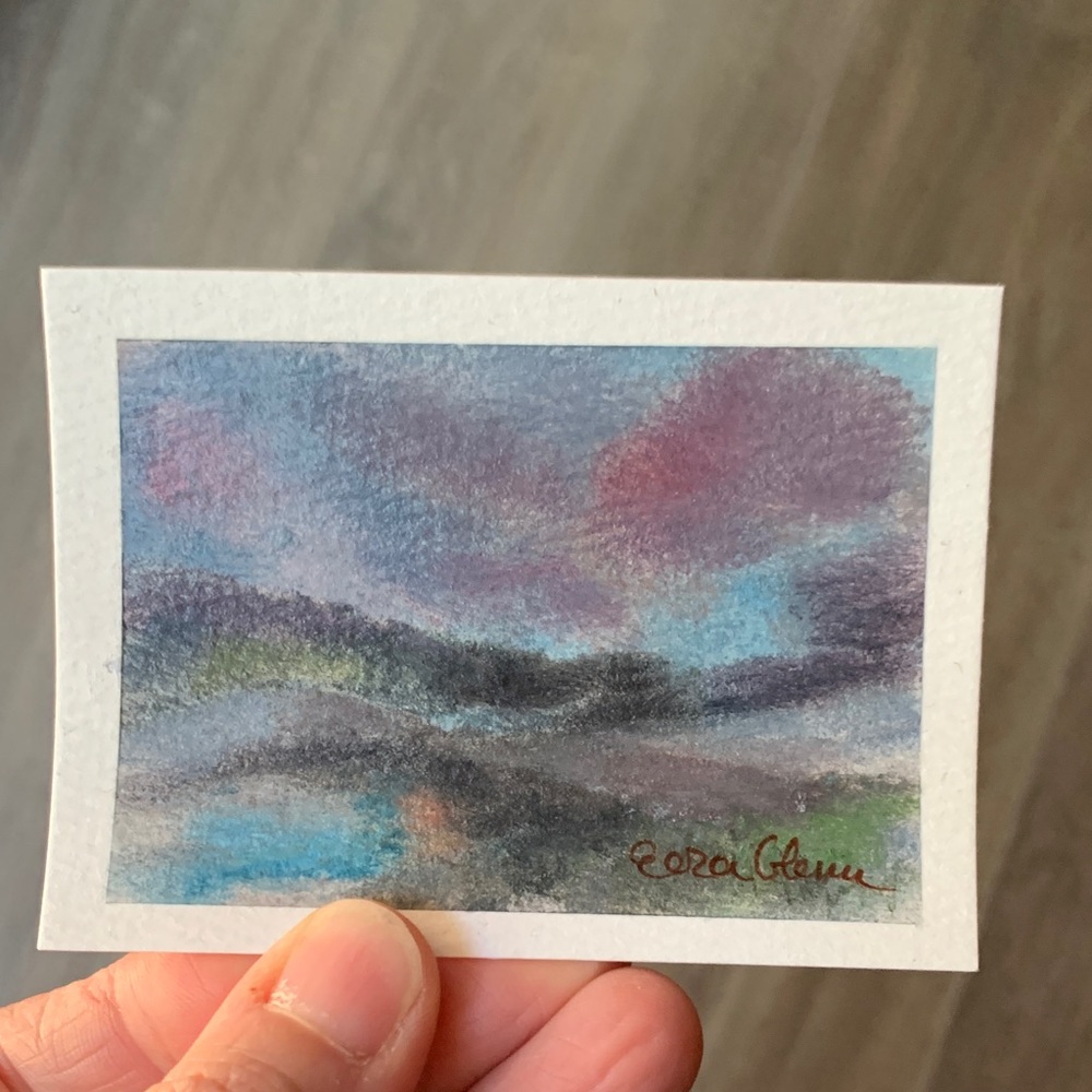 ACEO Original Art Pastel Landscape in Purple and Blue by Eera Glenn